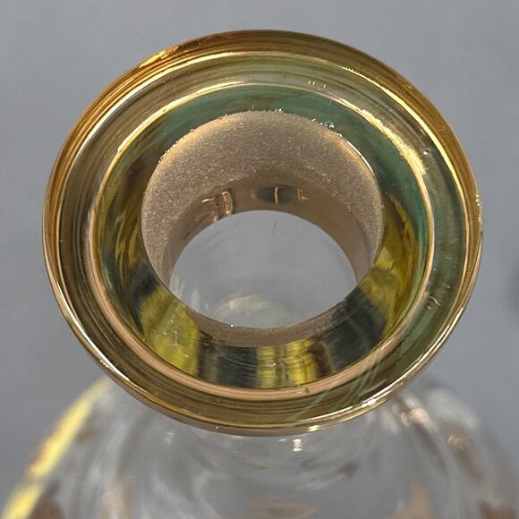 VTG Wine Decanter 15 Floral Hand Painted Romanian Crystal Gold Yellow MCM Carafe - Picture 10 of 16